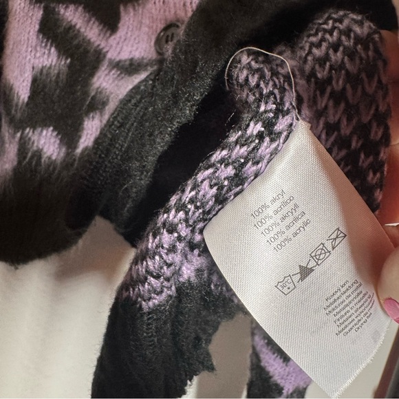 The Ragged Priest purple black houndstooth V neck button cardigan oversized S - Picture 11 of 13